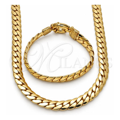 Oro Laminado Necklace and Bracelet, Gold Filled Style Greek Key Design, Polished, Golden Finish, 06.179.0002.18
