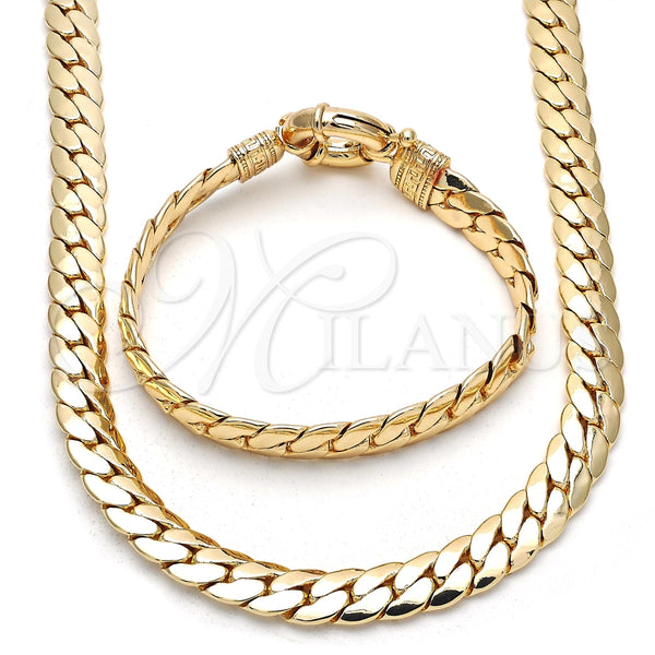 Oro Laminado Necklace and Bracelet, Gold Filled Style Greek Key Design, Polished, Golden Finish, 06.179.0002.18