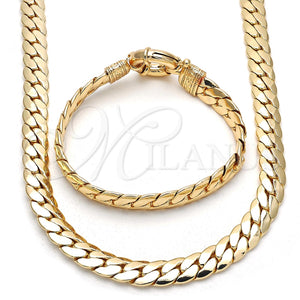 Oro Laminado Necklace and Bracelet, Gold Filled Style Greek Key Design, Polished, Golden Finish, 06.179.0002.18