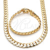 Oro Laminado Necklace and Bracelet, Gold Filled Style Greek Key Design, Polished, Golden Finish, 06.179.0002.18