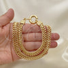Oro Laminado Necklace and Bracelet, Gold Filled Style Greek Key Design, Polished, Golden Finish, 06.179.0003
