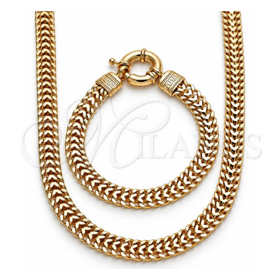 Oro Laminado Necklace and Bracelet, Gold Filled Style Greek Key Design, Polished, Golden Finish, 06.179.0003