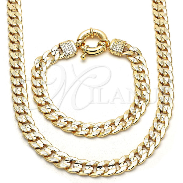 Gold Filled Bracelet — Necklace and Bracelet Concave Cuban and Greek Key — main product view — SKU 118988 | Oro Laminado brazalete — Necklace and Bracelet Concave Cuban and Greek Key — SKU 118988