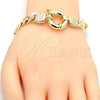 Oro Laminado Basic Bracelet, Gold Filled Style Concave Cuban and Greek Key Design, Polished, Golden Finish, 03.179.0027.08 (10 MM Thickness, 8 Inches Length)