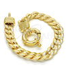 Oro Laminado Basic Bracelet, Gold Filled Style Concave Cuban and Greek Key Design, Polished, Golden Finish, 03.179.0027.08 (10 MM Thickness, 8 Inches Length)