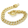 Oro Laminado Basic Bracelet, Gold Filled Style Concave Cuban and Greek Key Design, Polished, Golden Finish, 03.179.0027.08 (10 MM Thickness, 8 Inches Length)