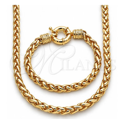 Oro Laminado Necklace and Bracelet, Gold Filled Style Rat Tail and Greek Key Design, Polished, Golden Finish, 06.179.0005.18