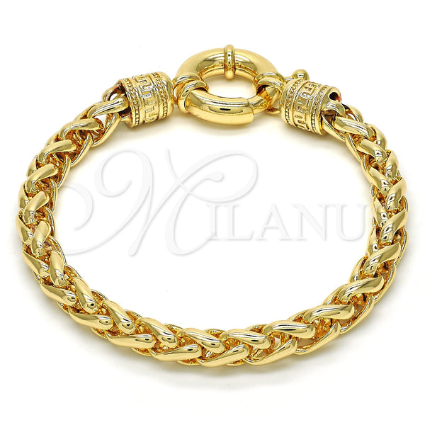 Oro Laminado Basic Bracelet, Gold Filled Style Rat Tail and Greek Key Design, Polished, Golden Finish, 03.179.0028.08 (07 MM Thickness, 8 Inches Length)