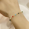 Oro Laminado Bracelet Rosary, Gold Filled Style Guadalupe and Crucifix Design, with Multicolor Azavache, Polished, Golden Finish, 09.63.0103.1.08