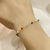 Oro Laminado Bracelet Rosary, Gold Filled Style Guadalupe and Crucifix Design, with Multicolor Azavache, Polished, Golden Finish, 09.63.0103.1.08