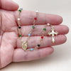 Oro Laminado Thin Rosary, Gold Filled Style Caridad del Cobre and Crucifix Design, with Multicolor Azavache, Polished, Golden Finish, 09.63.0111.18