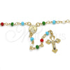 Oro Laminado Thin Rosary, Gold Filled Style Caridad del Cobre and Crucifix Design, with Multicolor Azavache, Polished, Golden Finish, 09.63.0111.18