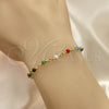 Oro Laminado Bracelet Rosary, Gold Filled Style Caridad del Cobre and Crucifix Design, with Multicolor Azavache, Polished, Golden Finish, 09.63.0111.08