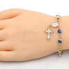 Oro Laminado Bracelet Rosary, Gold Filled Style Guadalupe and Crucifix Design, Multicolor Resin Finish, Golden Finish, 09.63.0107.1.08