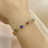Oro Laminado Bracelet Rosary, Gold Filled Style Guadalupe and Crucifix Design, Multicolor Resin Finish, Golden Finish, 09.63.0107.1.08