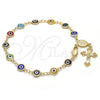 Oro Laminado Bracelet Rosary, Gold Filled Style Guadalupe and Crucifix Design, Multicolor Resin Finish, Golden Finish, 09.63.0107.1.08