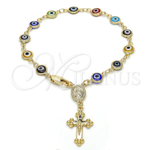 Gold Filled Bracelet — Bracelet Rosary Guadalupe and Crucifix Design Multicolor Resin — main product view — SKU 119004 | Oro Laminado brazalete — Bracelet Rosary Guadalupe and Crucifix diseño Multicolor Resin — SKU 119004