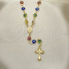 Oro Laminado Medium Rosary, Gold Filled Style Caridad del Cobre and Crucifix Design, Multicolor Resin Finish, Golden Finish, 09.63.0113.18