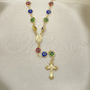 Oro Laminado Medium Rosary, Gold Filled Style Caridad del Cobre and Crucifix Design, Multicolor Resin Finish, Golden Finish, 09.63.0113.18