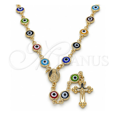 Oro Laminado Medium Rosary, Gold Filled Style Caridad del Cobre and Crucifix Design, Multicolor Resin Finish, Golden Finish, 09.63.0113.18