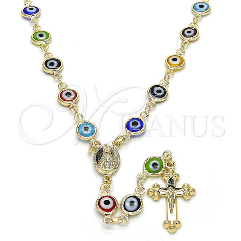 Oro Laminado Medium Rosary, Gold Filled Style Caridad del Cobre and Crucifix Design, Multicolor Resin Finish, Golden Finish, 09.63.0113.18