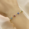 Oro Laminado Bracelet Rosary, Gold Filled Style Caridad del Cobre and Crucifix Design, Multicolor Resin Finish, Golden Finish, 09.63.0113.08