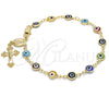 Oro Laminado Bracelet Rosary, Gold Filled Style Caridad del Cobre and Crucifix Design, Multicolor Resin Finish, Golden Finish, 09.63.0113.08