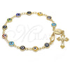 Oro Laminado Bracelet Rosary, Gold Filled Style Caridad del Cobre and Crucifix Design, Multicolor Resin Finish, Golden Finish, 09.63.0113.08
