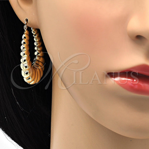 Gold Filled Hoop Earrings — Medium Hoop Bamboo and Hollow Design Polished 02. — alternate product view — SKU 119010 | Oro Laminado aretes de aro — Medium Hoop Bamboo and Hollow diseño pulido 02. — SKU 119010