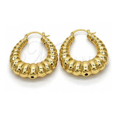 Oro Laminado Medium Hoop, Gold Filled Style Bamboo and Hollow Design, Polished, Golden Finish, 02.163.0054.35