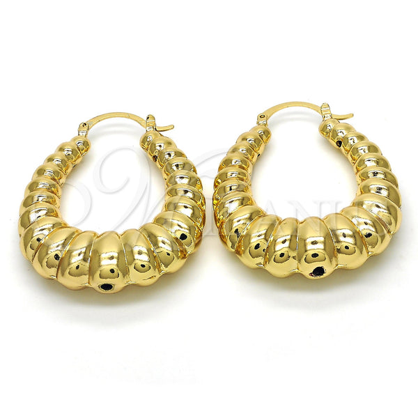 Oro Laminado Medium Hoop, Gold Filled Style Bamboo and Hollow Design, Polished, Golden Finish, 02.163.0054.35