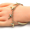 Oro Laminado Charm Bracelet, Gold Filled Style Dolphin and Hollow Design, with White Crystal, Diamond Cutting Finish, Golden Finish, 03.63.1829.08 (05 MM Thickness, 8 Inches Length)