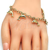Oro Laminado Charm Bracelet, Gold Filled Style Dolphin and Hollow Design, with White Crystal, Diamond Cutting Finish, Golden Finish, 03.63.1829.08 (05 MM Thickness, 8 Inches Length)