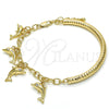 Oro Laminado Charm Bracelet, Gold Filled Style Dolphin and Hollow Design, with White Crystal, Diamond Cutting Finish, Golden Finish, 03.63.1829.08 (05 MM Thickness, 8 Inches Length)
