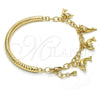 Oro Laminado Charm Bracelet, Gold Filled Style Dolphin and Hollow Design, with White Crystal, Diamond Cutting Finish, Golden Finish, 03.63.1829.08 (05 MM Thickness, 8 Inches Length)