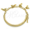 Oro Laminado Charm Bracelet, Gold Filled Style Dolphin and Hollow Design, with White Crystal, Diamond Cutting Finish, Golden Finish, 03.63.1829.08 (05 MM Thickness, 8 Inches Length)