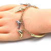 Oro Laminado Charm Bracelet, Gold Filled Style Dolphin and Hollow Design, with White Crystal, Diamond Cutting Finish, Tricolor, 03.63.1829.1.08 (05 MM Thickness, 8 Inches Length)