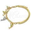 Oro Laminado Charm Bracelet, Gold Filled Style Dolphin and Hollow Design, with White Crystal, Diamond Cutting Finish, Tricolor, 03.63.1829.1.08 (05 MM Thickness, 8 Inches Length)