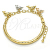 Oro Laminado Charm Bracelet, Gold Filled Style Dolphin and Hollow Design, with White Crystal, Diamond Cutting Finish, Tricolor, 03.63.1829.1.08 (05 MM Thickness, 8 Inches Length)