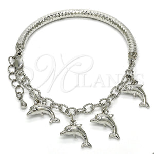White Gold Filled Bracelet — Charm Bracelet Dolphin and Hollow Design with White — main product view — SKU 119025 | Oro Laminado Blanco brazalete — Charm Bracelet Dolphin and Hollow diseño with blanco — SKU 119025