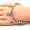 Oro Laminado Charm Bracelet, Gold Filled Style Dolphin and Hollow Design, with White Crystal, Pink Enamel Finish, Tricolor, 03.63.1830.1.08 (05 MM Thickness, 8 Inches Length)
