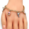Oro Laminado Charm Bracelet, Gold Filled Style Dolphin and Hollow Design, with White Crystal, Pink Enamel Finish, Tricolor, 03.63.1830.1.08 (05 MM Thickness, 8 Inches Length)