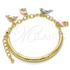 Oro Laminado Charm Bracelet, Gold Filled Style Dolphin and Hollow Design, with White Crystal, Pink Enamel Finish, Tricolor, 03.63.1830.1.08 (05 MM Thickness, 8 Inches Length)