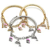 Oro Laminado Charm Bracelet, Gold Filled Style Dolphin and Hollow Design, with White Crystal, Pink Enamel Finish, Tricolor, 03.63.1830.1.08 (05 MM Thickness, 8 Inches Length)