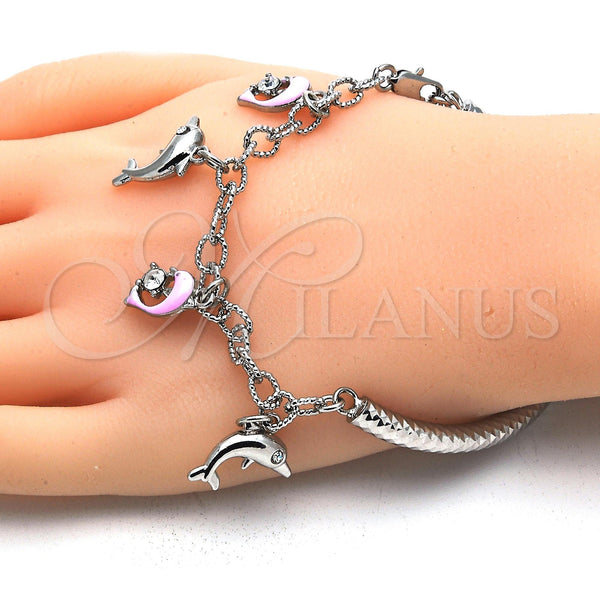 White Gold Filled Bracelet — Charm Bracelet Dolphin and Hollow Design with White — alternate product view — SKU 119028 | Oro Laminado Blanco brazalete — Charm Bracelet Dolphin and Hollow diseño with blanco — SKU 119028