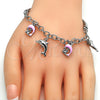 Rhodium Plated Charm Bracelet, Dolphin and Hollow Design, with White Crystal, Pink Enamel Finish, Rhodium Finish, 03.63.1830.2.08 (05 MM Thickness, 8 Inches Length)