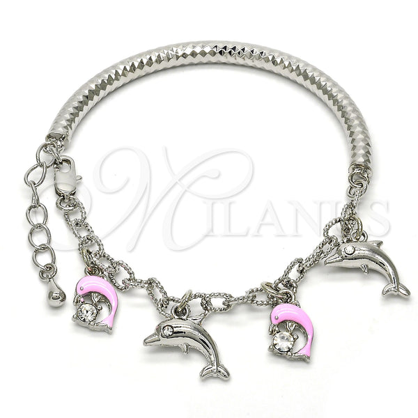 White Gold Filled Bracelet — Charm Bracelet Dolphin and Hollow Design with White — main product view — SKU 119028 | Oro Laminado Blanco brazalete — Charm Bracelet Dolphin and Hollow diseño with blanco — SKU 119028