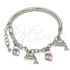 White Gold Filled Bracelet — Charm Bracelet Dolphin and Hollow Design with White — main product view — SKU 119028 | Oro Laminado Blanco brazalete — Charm Bracelet Dolphin and Hollow diseño with blanco — SKU 119028