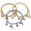 Rhodium Plated Charm Bracelet, Dolphin and Hollow Design, with White Crystal, Pink Enamel Finish, Rhodium Finish, 03.63.1830.2.08 (05 MM Thickness, 8 Inches Length)
