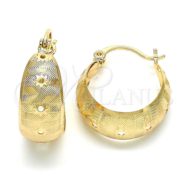 Gold Filled Hoop Earrings — Small Hoop Flower Design Polished 02. — main product view — SKU 119031 | Oro Laminado aretes de aro — Small Hoop flor diseño pulido 02. — SKU 119031